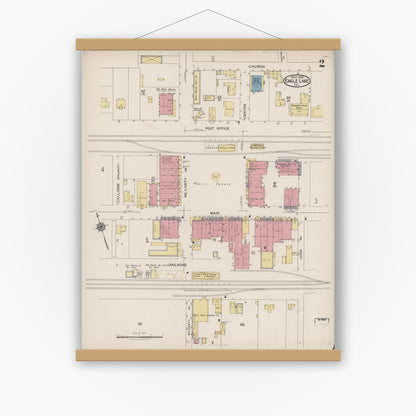 Old map wall art mockup — magnetic wood frame on white wall — Sanborn Fire Insurance Map from Eagle Lake, Colorado County, Texas (1922), Sheet #0002