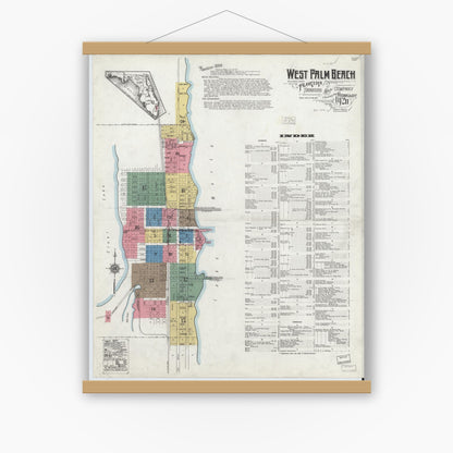 Old map wall art mockup — magnetic wood frame on white wall — Sanborn Fire Insurance Map from West Palm Beach, Dade County, Florida (1920) - Complete Map Set