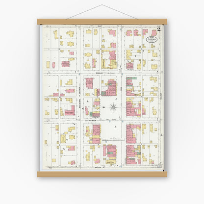 Old map wall art mockup — magnetic wood frame on white wall — Sanborn Fire Insurance Map from Oxford, Butler County, Ohio (1899), Sheet #0002