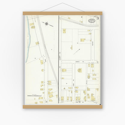 Old map wall art mockup — magnetic wood frame on white wall — Sanborn Fire Insurance Map from Duryea, Luzerne County, Pennsylvania (1914), Sheet #0003