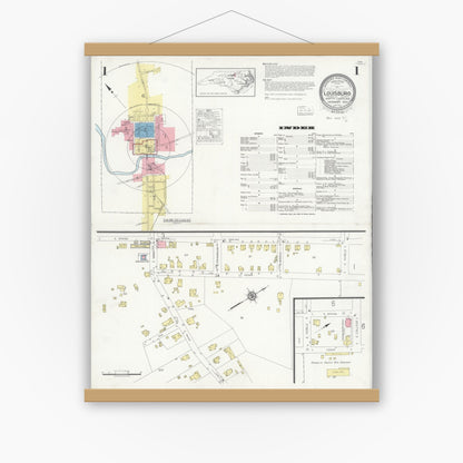 Old map wall art mockup — magnetic wood frame on white wall — Sanborn Fire Insurance Map from Louisburg, Franklin County, North Carolina (1930), Sheet #0001