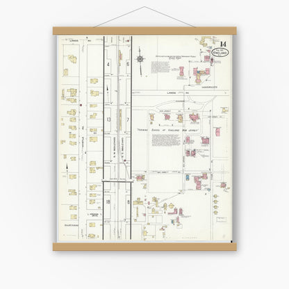 Old map wall art mockup — magnetic wood frame on white wall — Sanborn Fire Insurance Map from Vineland, Cumberland County, New Jersey (1912), Sheet #0014