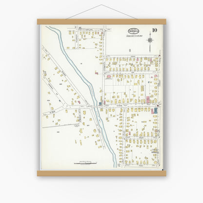 Old map wall art mockup — magnetic wood frame on white wall — Sanborn Fire Insurance Map from Norwich, Chenango County, New York (1917), Sheet #0010