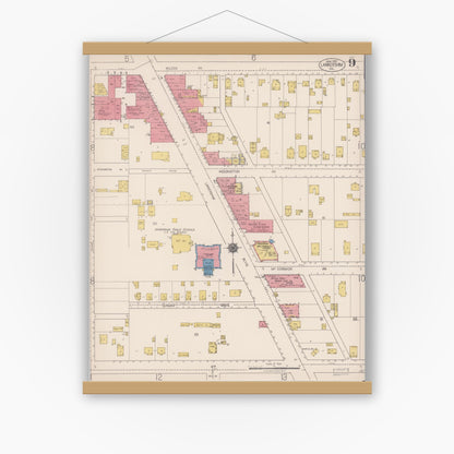 Old map wall art mockup — magnetic wood frame on white wall — Sanborn Fire Insurance Map from Lankershim, Los Angeles County, California (1922), Sheet #0009
