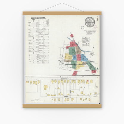 Old map wall art mockup — magnetic wood frame on white wall — Sanborn Fire Insurance Map from Washington, Warren County, New Jersey (1902), Sheet #0001