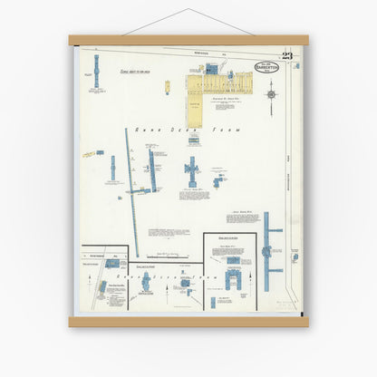 Old map wall art mockup — magnetic wood frame on white wall — Sanborn Fire Insurance Map from Barberton, Summit County, Ohio (1916), Sheet #0023