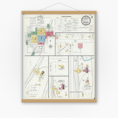 Old map wall art mockup — magnetic wood frame on white wall — Sanborn Fire Insurance Map from Mount Olive, Macoupin County, Illinois (1899), Sheet #0001