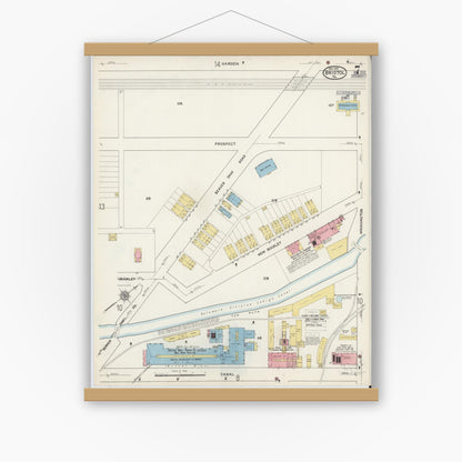 Old map wall art mockup — magnetic wood frame on white wall — Sanborn Fire Insurance Map from Bristol, Bucks County, Pennsylvania (1915), Sheet #0007