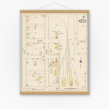 Old map wall art mockup — magnetic wood frame on white wall — Sanborn Fire Insurance Map from Monticello, Jefferson County, Florida (1922), Sheet #0006