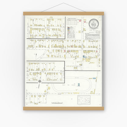 Old map wall art mockup — magnetic wood frame on white wall — Sanborn Fire Insurance Map from Gratz, Dauphin County, Pennsylvania (1934), Sheet #0001