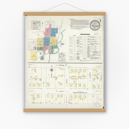 Old map wall art mockup — magnetic wood frame on white wall — Sanborn Fire Insurance Map from Paulding, Paulding County, Ohio (1913) - Complete Map Set