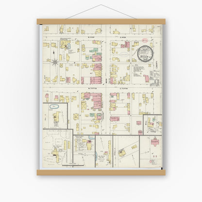 Old map wall art mockup — magnetic wood frame on white wall — Sanborn Fire Insurance Map from Attica, Seneca County, Ohio (1897), Sheet #0001