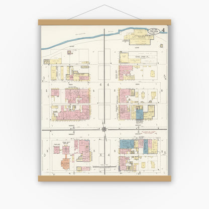 Old map wall art mockup — magnetic wood frame on white wall — Sanborn Fire Insurance Map from Colusa, Colusa County, California (1918), Sheet #0004