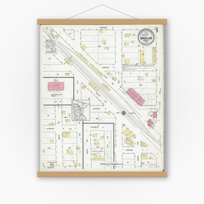Old map wall art mockup — magnetic wood frame on white wall — Sanborn Fire Insurance Map from Moose Lake, Carlton County, Minnesota (1919), Sheet #0001