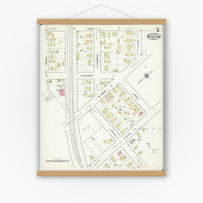 Old map wall art mockup — magnetic wood frame on white wall — Sanborn Fire Insurance Map from Rhinelander, Oneida County, Wisconsin (1920), Sheet #0005