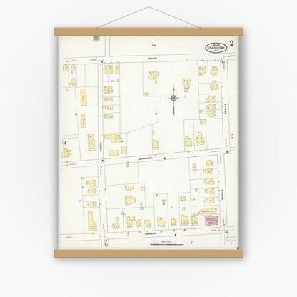 Old map wall art mockup — magnetic wood frame on white wall — Sanborn Fire Insurance Map from Saint Augustine, Saint John's County, Florida (1910), Sheet #0002