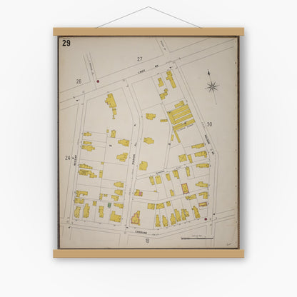 Old map wall art mockup — magnetic wood frame on white wall — Sanborn Fire Insurance Map from Saratoga, Saratoga County, New York (1900), Sheet #0029