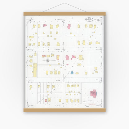 Old map wall art mockup — magnetic wood frame on white wall — Sanborn Fire Insurance Map from Hinsdale, Du Page And Cook Counties, Illinois (1927), Sheet #0005