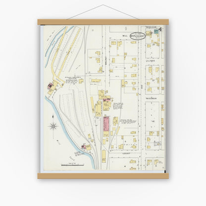 Old map wall art mockup — magnetic wood frame on white wall — Sanborn Fire Insurance Map from Mount Pleasant, Isabella County, Michigan (1895), Sheet #0004