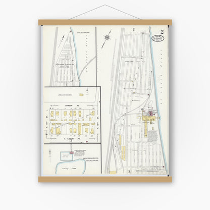 Old map wall art mockup — magnetic wood frame on white wall — Sanborn Fire Insurance Map from Cloquet, Carlton County, Minnesota (1911), Sheet #0002