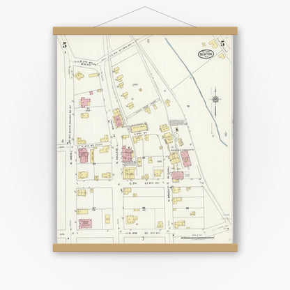 Old map wall art mockup — magnetic wood frame on white wall — Sanborn Fire Insurance Map from Newton, Catawba County, North Carolina (1924), Sheet #0005