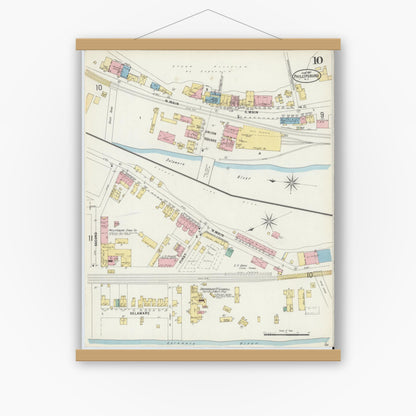 Old map wall art mockup — magnetic wood frame on white wall — Sanborn Fire Insurance Map from Phillipsburg, Warren County, New Jersey (1897), Sheet #0010