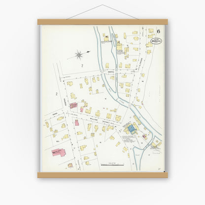 Old map wall art mockup — magnetic wood frame on white wall — Sanborn Fire Insurance Map from Moravia, Cayuga County, New York (1908), Sheet #0006