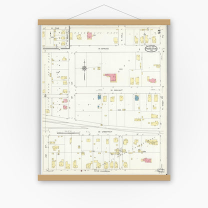 Old map wall art mockup — magnetic wood frame on white wall — Sanborn Fire Insurance Map from Princeton, Gibson County, Indiana (1914), Sheet #0005