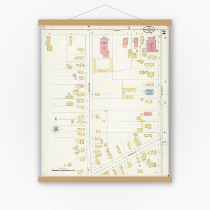 Old map wall art mockup — magnetic wood frame on white wall — Sanborn Fire Insurance Map from Malone, Franklin County, New York (1903), Sheet #0002