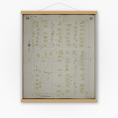 Old map wall art mockup — magnetic wood frame on white wall — Sanborn Fire Insurance Map from Herrin, Williamson County, Illinois (1947), Sheet #0014