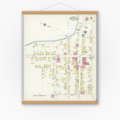 Old map wall art mockup — magnetic wood frame on white wall — Sanborn Fire Insurance Map from Middleburg, Snyder County, Pennsylvania (1913), Sheet #0002