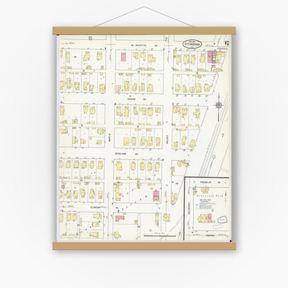 Old map wall art mockup — magnetic wood frame on white wall — Sanborn Fire Insurance Map from Effingham, Effingham County, Illinois (1911), Sheet #0006
