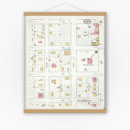 Old map wall art mockup — magnetic wood frame on white wall — Sanborn Fire Insurance Map from Canadian, Hemphill County, Texas (1920), Sheet #0004
