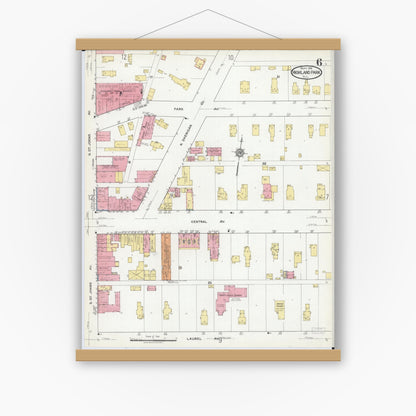 Old map wall art mockup — magnetic wood frame on white wall — Sanborn Fire Insurance Map from Highland Park, Lake County, Illinois (1918), Sheet #0006