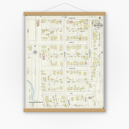 Old map wall art mockup — magnetic wood frame on white wall — Sanborn Fire Insurance Map from Murphysboro, Jackson County, Illinois (1897), Sheet #0004