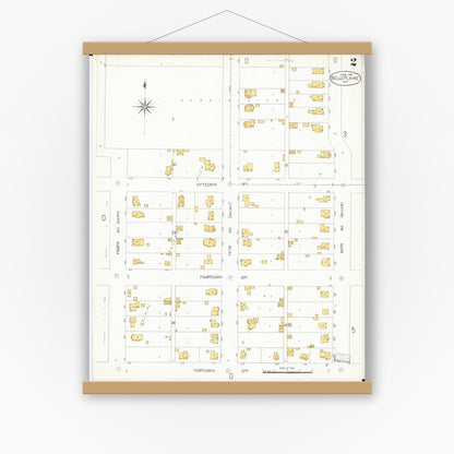 Old map wall art mockup — magnetic wood frame on white wall — Sanborn Fire Insurance Map from Belle Plaine, Benton County, Iowa (1906), Sheet #0002