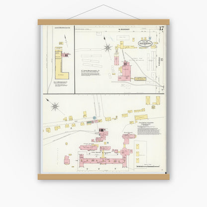 Old map wall art mockup — magnetic wood frame on white wall — Sanborn Fire Insurance Map from Goldsboro, Wayne County, North Carolina (1908), Sheet #0017