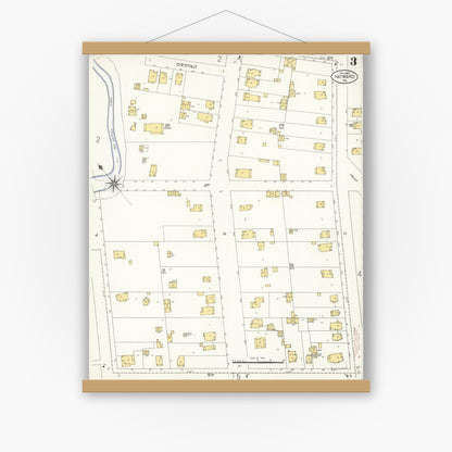 Old map wall art mockup — magnetic wood frame on white wall — Sanborn Fire Insurance Map from Hayward, Alameda County, California (1907), Sheet #0003