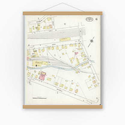 Old map wall art mockup — magnetic wood frame on white wall — Sanborn Fire Insurance Map from Saint Marys, Elk County, Pennsylvania (1915), Sheet #0006