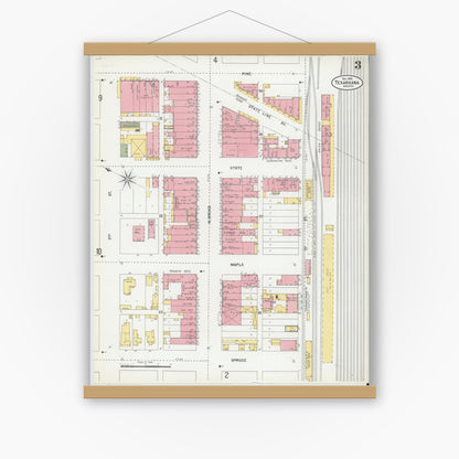 Old map wall art mockup — magnetic wood frame on white wall — Sanborn Fire Insurance Map from Texarkana, Bowie County, Texas (1900), Sheet #0003