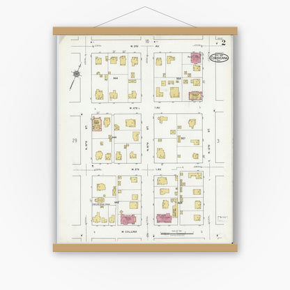 Old map wall art mockup — magnetic wood frame on white wall — Sanborn Fire Insurance Map from Corsicana, Navarro County, Texas (1921), Sheet #0002