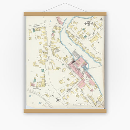 Old map wall art mockup — magnetic wood frame on white wall — Sanborn Fire Insurance Map from Ipswich, Essex County, Massachusetts (1892), Sheet #0004