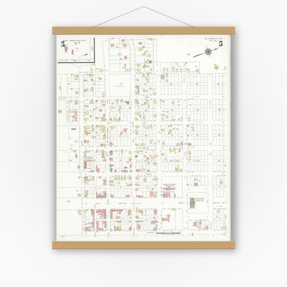 Old map wall art mockup — magnetic wood frame on white wall — Sanborn Fire Insurance Map from Rio Grande City, Starr County, Texas (1940), Sheet #0005