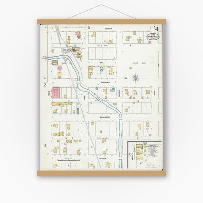 Old map wall art mockup — magnetic wood frame on white wall — Sanborn Fire Insurance Map from Spring Valley, Fillmore County, Minnesota (1900), Sheet #0004