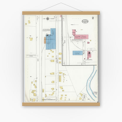 Old map wall art mockup — magnetic wood frame on white wall — Sanborn Fire Insurance Map from Hudson, Middlesex County, Massachusetts (1916), Sheet #0002