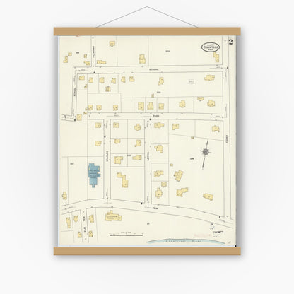 Old map wall art mockup — magnetic wood frame on white wall — Sanborn Fire Insurance Map from Braintree, Norfolk County, Massachusetts (1911), Sheet #0002