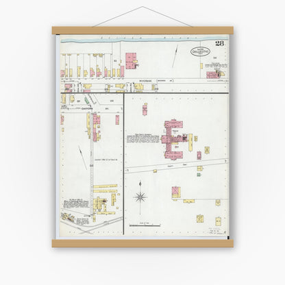 Old map wall art mockup — magnetic wood frame on white wall — Sanborn Fire Insurance Map from Chillicothe, Ross County, Ohio (1900), Sheet #0028