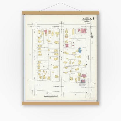 Old map wall art mockup — magnetic wood frame on white wall — Sanborn Fire Insurance Map from Cuyahoga Falls, Summit County, Ohio (1916), Sheet #0004