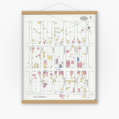 Old map wall art mockup — magnetic wood frame on white wall — Sanborn Fire Insurance Map from Columbia, Monroe County, Illinois (1919), Sheet #0005