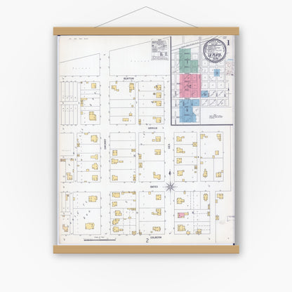 Old map wall art mockup — magnetic wood frame on white wall — Sanborn Fire Insurance Map from La Plata, Macon County, Missouri (1900) - Complete Map Set